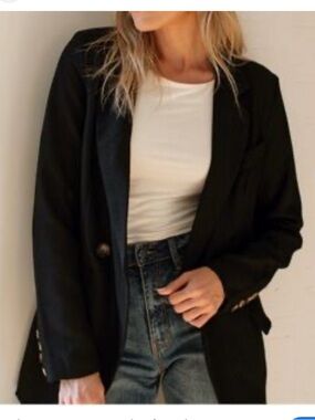 Carly Jean Los Angeles Black Blazer Jacket - Classic Tailored Coat Women M